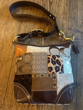 Coach Patchwork Leather and Signature Fabric Crossbody in Brown and Tan